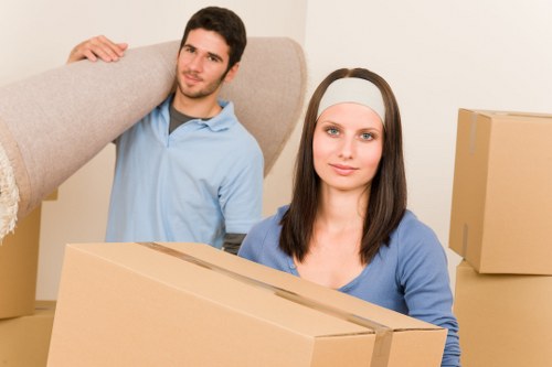 Packed office boxes and workstation items ready for relocation